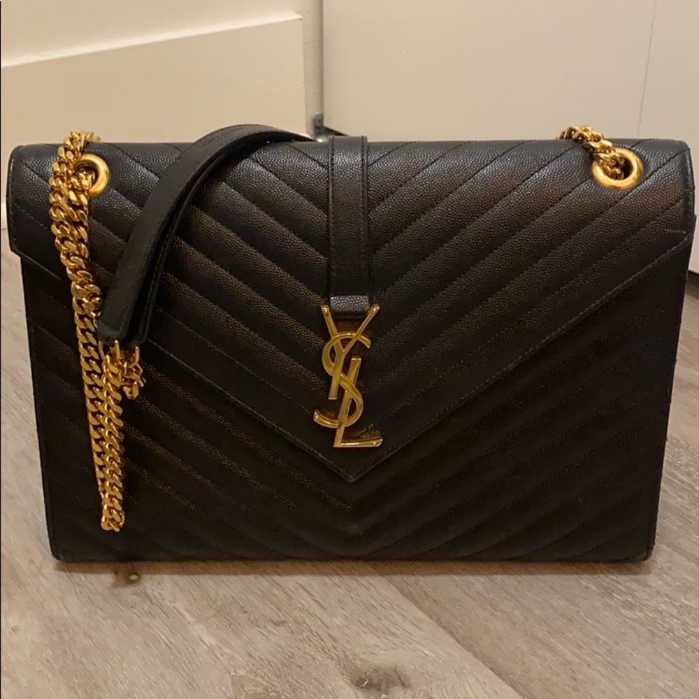 Saint Laurent Black Shoulder Bag with Gold Accents